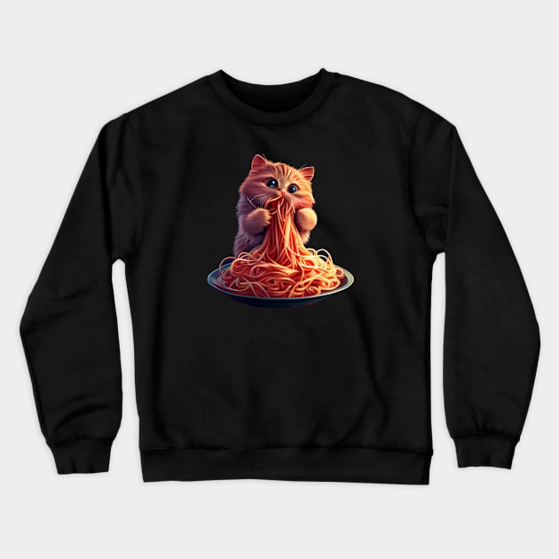 Cute Cat Eating Spaghetti Crewneck Sweatshirt by Pixy Official